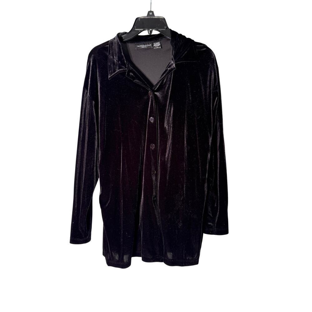 Impressions Black Velvet Women's Large Button Up Shirt